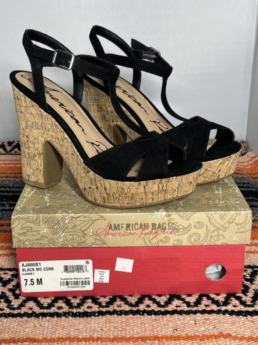 American Rag - AJAMIE - Black Cork Platform Heels - Size 7.5 - NIB